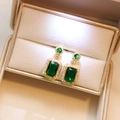 Elegant gold titanium steel emerald zircon earrings set displayed in a beige jewelry box - Green Earrings