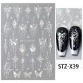 Holographic white lace and butterfly nail stickers with bow patterns, style STZ-X39 - STZ-X039 Iridescent Butterfly Pattern