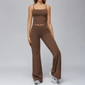 Chocolate brown two-piece yoga set featuring a slim cropped tank top and flared leggings - Chocolate Brown (Vest+Wide Leg Pants)