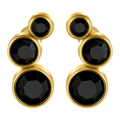 Clous d'oreilles 16G en acier doré avec trois cristaux tchèques noirs en ligne courbe - 16G-6mm-Oreille Gauche / Base Or - Zircon Noir
