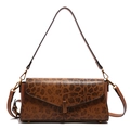 Retro baguette bag with leopard print and golden metallic twist lock in brown - Brown