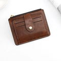 Vintage brown leather card holder with litchi texture and secure metal snap fastener - Brown