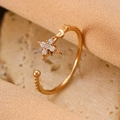 Golden adjustable star and crescent moon ring with sparkling zircon stones - Gold Star Moon Open Ring (4998)