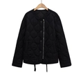 Women's black quilted jacket with round neck and asymmetrical zipper closure - XS / Black
