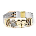 Two-tone mesh strap bracelet with golden heart 'Best Friend' charm and crystal accents - G-Silver Gold (BEST FRIEND Split Heart)