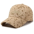 Khaki honkbalpet met bruine inktspatten en 3D-borduurwerk van de letters NY&GD - Verstelbaar / Donkerbeige