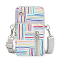 Crossbody phone bag with colorful striped oxford fabric and triple zipper compartments - Rainbow Striped