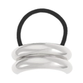 Minimalist silver metallic double-layered elastic hair tie with a mirror-finish surface - Double Row Tube Style (0645) / Silver / Hair Tie