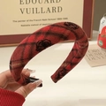 Red and black plaid fabric headband with black rose pattern and thick texture - Red Rose Plaid