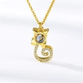 Golden cat-shaped pendant necklace with projection stone and zircon stone accents - Cat Gold