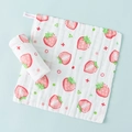 Soft six-layer cotton gauze baby washcloth with pink strawberry print on white base - Strawberry