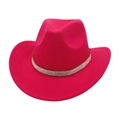 Detail of hot pink western cowboy hat featuring shimmering silver rhinestone crystal band - Rose Red