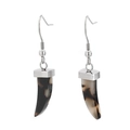 Silver drop earrings featuring black and white marbled horn pendants in resin finish - Silver Black and White Pattern Horn Earrings Style (KE58259-K)