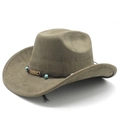 Classic tan faux suede Western cowboy hat with beaded band for outdoor fashion - M (56-58cm) / Army Green (KK-058)