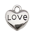 Silberner herzförmiger Legierungsanhänger mit LOVE-Gravur und Öse für DIY-Schmuck - LOVE Herz 8.5x8mm