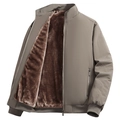 Lichtbruine heren winterjas met dikke fleecevoering en geribbelde opstaande kraag - S / Fleece Gevoerde Stijl / Khaki