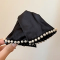 Pinza para el pelo de seda negra elegante con perlas blancas accesorios para mujer - Pinza de pelo negra