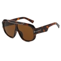 Classic tortoise shell aviator sunglasses with brown lenses and silver T metal trim - Tortoiseshell Frame Tea Lens