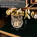 Lotus shaped glass candle holder with 7cm base and 6.5cm height in a vintage setting - Tulip Candle Holder / Clear