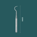 Silver 304 stainless steel toothpick with knurled handle and curved hook, 83mm length - Single Thick Round Pick