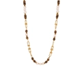 Double-layered tiger stone bead necklace with gold stainless steel chain and pearls - Single Layer Flat Beads & White Pearl Mixed Style (3#)