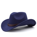 Classic navy blue wool felt western cowboy hat with embossed brown leather band and curved brim - Navy Blue