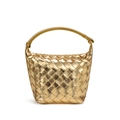 Golden metallic woven bucket bag with intricate Intrecciato leather texture and handle - B2051# Gold