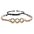 Verstellbares gewebtes Armband mit vergoldeten Metallperlen und Zirkon-Smiley-Anhängern - Smiley Wimpern Design / Bunte Perlenkette Mit Schwarzem Seil