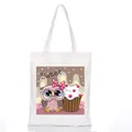 Borsa tote in tela bianca con simpatica stampa di gufo rosa e cupcake alla fragola - Stile C11 / Senza Cerniera Senza Tasca Interna
