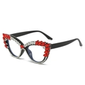 Montatura per occhiali cat-eye oversize alla moda con strass rossi e chiari da donna - Montatura Nera Strass Rosso