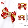Red polka dot bow napkin ring with sparkling crystals and gold metal finish - Red Polka Dot Bow Style 97