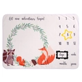 Baby milestone blanket with forest animals and monthly markers for photography - Raccoon Fox with Frame / 75*100cm / 0.1