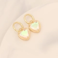 Macro detail of heart-shaped gradient earring with 18K gold plated frame and iridescent gem - White (3#)