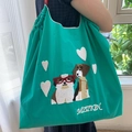 Bolso tote de lona verde con bordado de perro y asas tejidas para mujer - Perros Lindos Verdes