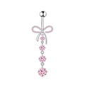 Piercing all'ombelico con zircone rosa, fiocco d'argento e cristalli pendenti - 1 Pezzo / Rosa-Fiocco