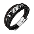 Mehrlagiges Lederarmband für Herren mit geometrischem Silberanhänger und Magnetverschluss - Schwarz und Braun