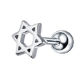 Polished silver stainless steel hexagram stud earring with a secure screw ball back design - Star / Steel
