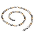 Two-tone silver and gold Figaro chain necklace in stainless steel with lobster clasp - Two-tone Gold (7mm/56cm)