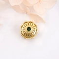 Perle hexagonale évidée plaquée or 18k avec gemme verte pour création de bijoux - Octogonal Creux / Gemme Verte-Or