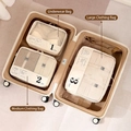Beige travel organizer set with mesh bags in small to large sizes inside a suitcase - Beige 3-Piece Set