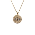 Detailed view of gold plated evil eye pendant necklace with blue and clear zircons - 0000 Style / Bead Chain