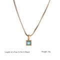 Golden stainless steel chain necklace featuring a square sky blue zircon pendant - July-Red