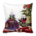 Christmas tree pillow cover featuring oil painting of pudding and wine on peach skin fabric - 45x45cm / Christmas Pudding and Wine Oil Painting Style (28)