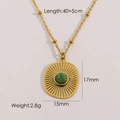 14K gold plated stainless steel sunburst necklace with green malachite pendant - African Jade