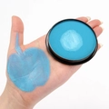 Sky blue water-soluble face paint in round black case with vibrant leaf pattern swatch - Single 30g Round Matte Lake Blue (21#)