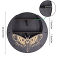 Detailed size chart of a 10-inch round boho wooden shelf with moth engraving and two tiers - Moon Moth Black (MZ250A)