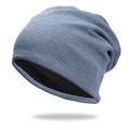 Gorro de punto tipo gofre gris minimalista para hombre y mujer con estructura de doble capa - Estilo con Forro de Felpa / Azul claro