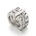 Fashion silver Roman numeral ring with double-row sparkling white zircons - US 6 / Roman Numeral Double Row Pave(KR103532-GC) / Steel