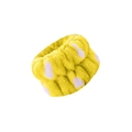 Yellow plush wristband with pink and white polka dots for face washing and spa sessions - Yellow White Dots