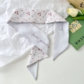 Long silk scarf with red cherry print and love letters for hair and bag decoration - Pink Cherry